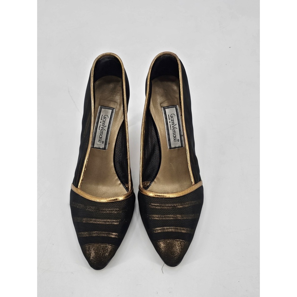 VINTAGE GIANNI VERSACE HEELS WOMEN'Sโ SIZE 36 BLACK/GOLD